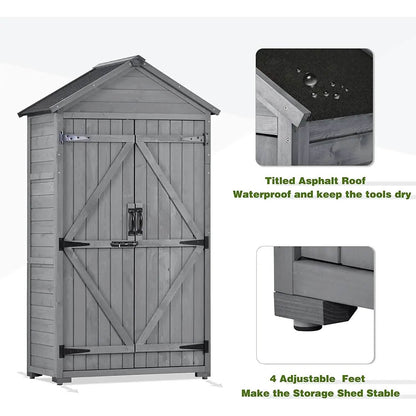 Outdoor Wood Tilt Storage Shed Tool Organizer with Waterproof Asphalt Roof DailySale