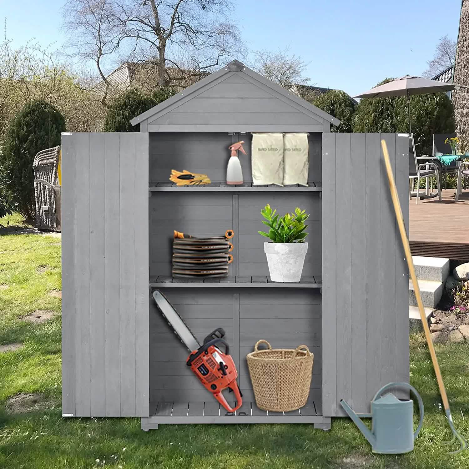 Outdoor Wood Tilt Storage Shed Tool Organizer with Waterproof Asphalt Roof DailySale
