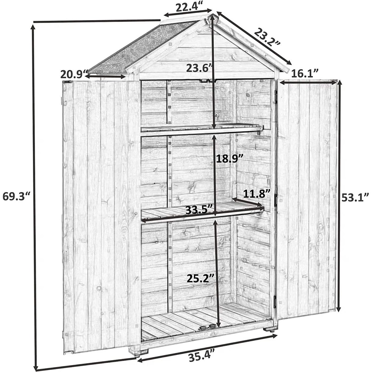 Outdoor Wood Tilt Storage Shed Tool Organizer with Waterproof Asphalt Roof DailySale