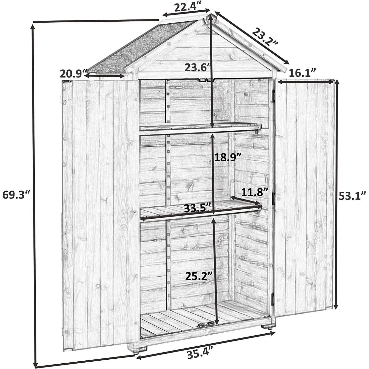 Outdoor Wood Tilt Storage Shed Tool Organizer with Waterproof Asphalt Roof DailySale