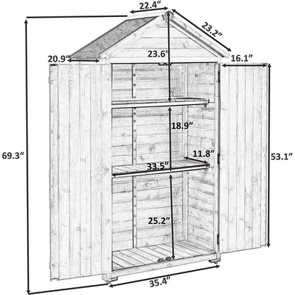 Outdoor Wood Tilt Storage Shed Tool Organizer with Waterproof Asphalt Roof DailySale