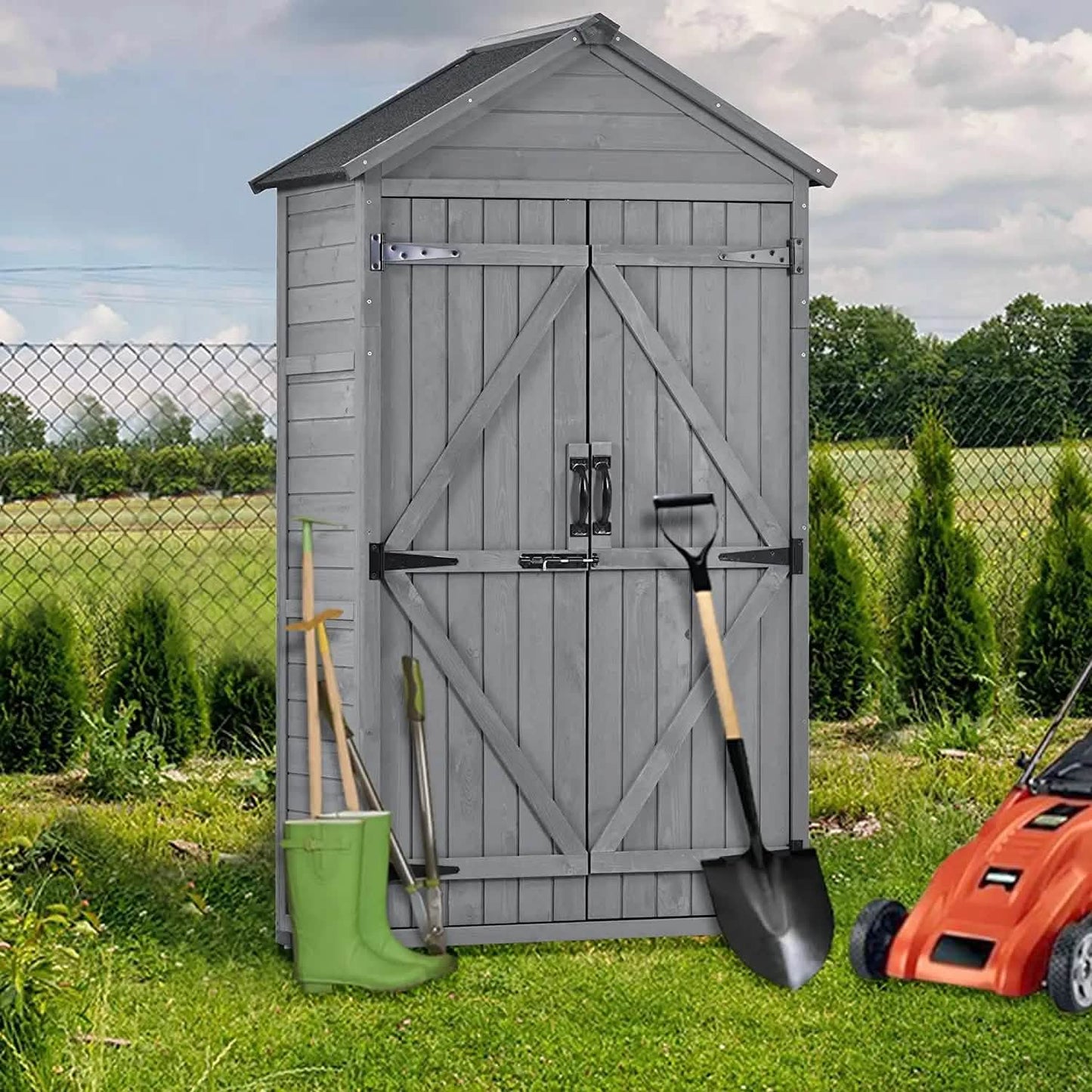 Outdoor Wood Tilt Storage Shed Tool Organizer with Waterproof Asphalt Roof DailySale