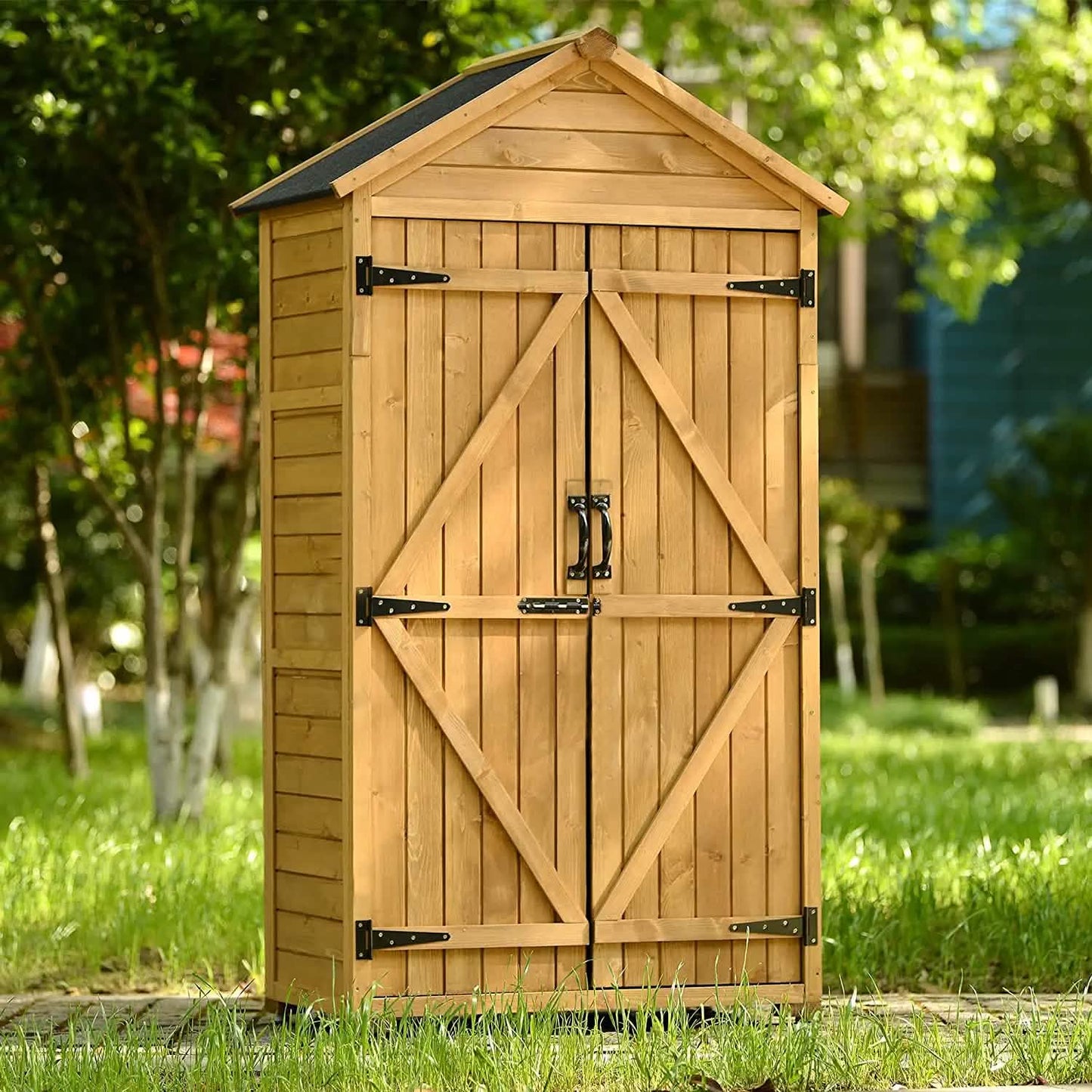 Outdoor Wood Tilt Storage Shed Tool Organizer with Waterproof Asphalt Roof DailySale