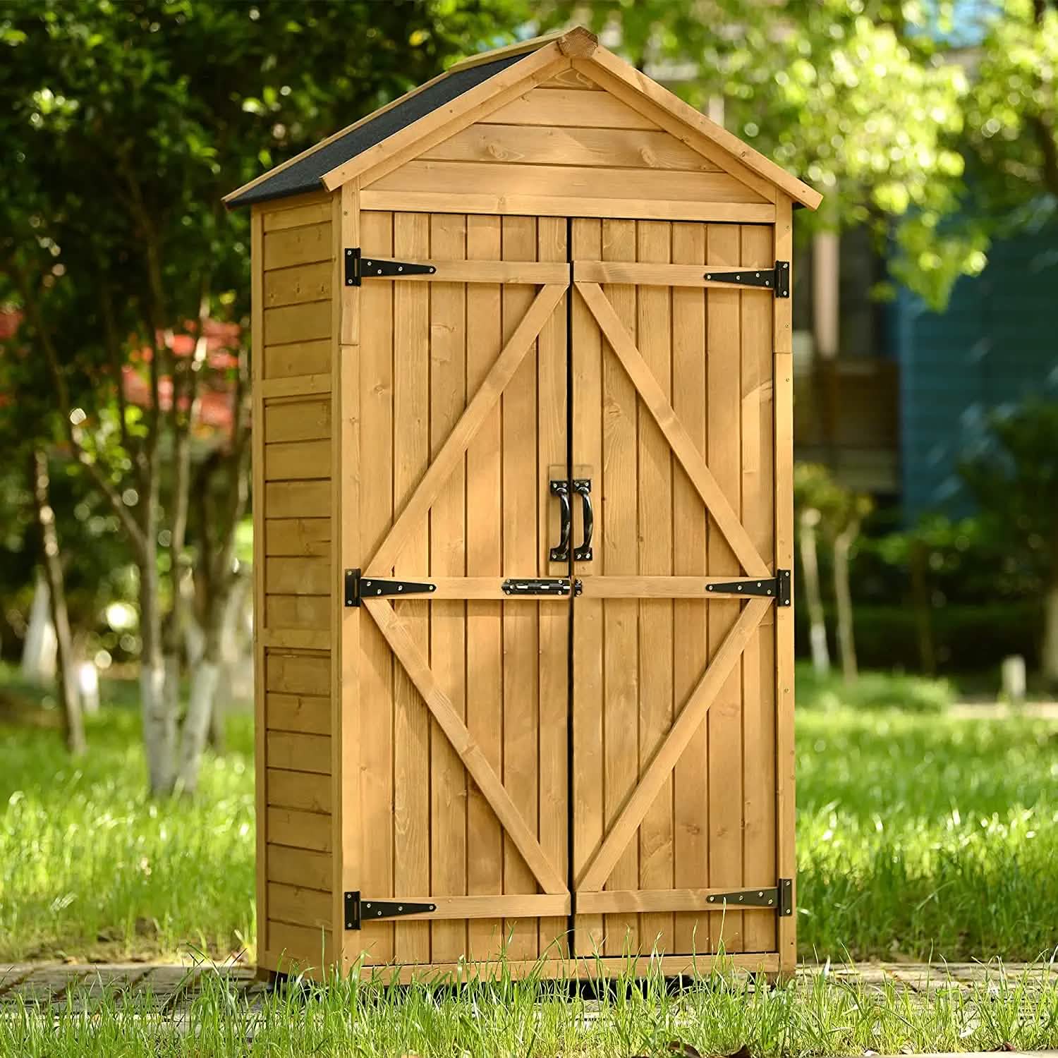 Outdoor Wood Tilt Storage Shed Tool Organizer with Waterproof Asphalt Roof DailySale