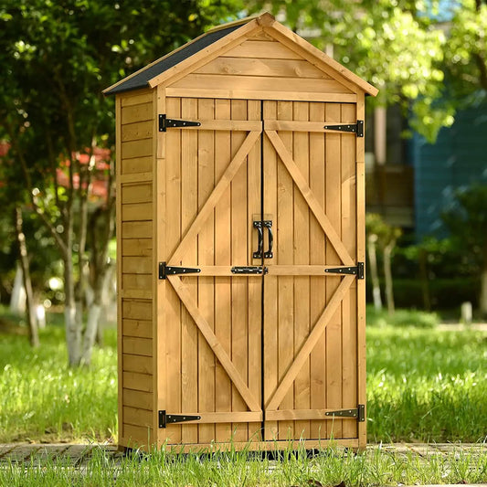 Outdoor Wood Tilt Storage Shed Tool Organizer with Waterproof Asphalt Roof DailySale
