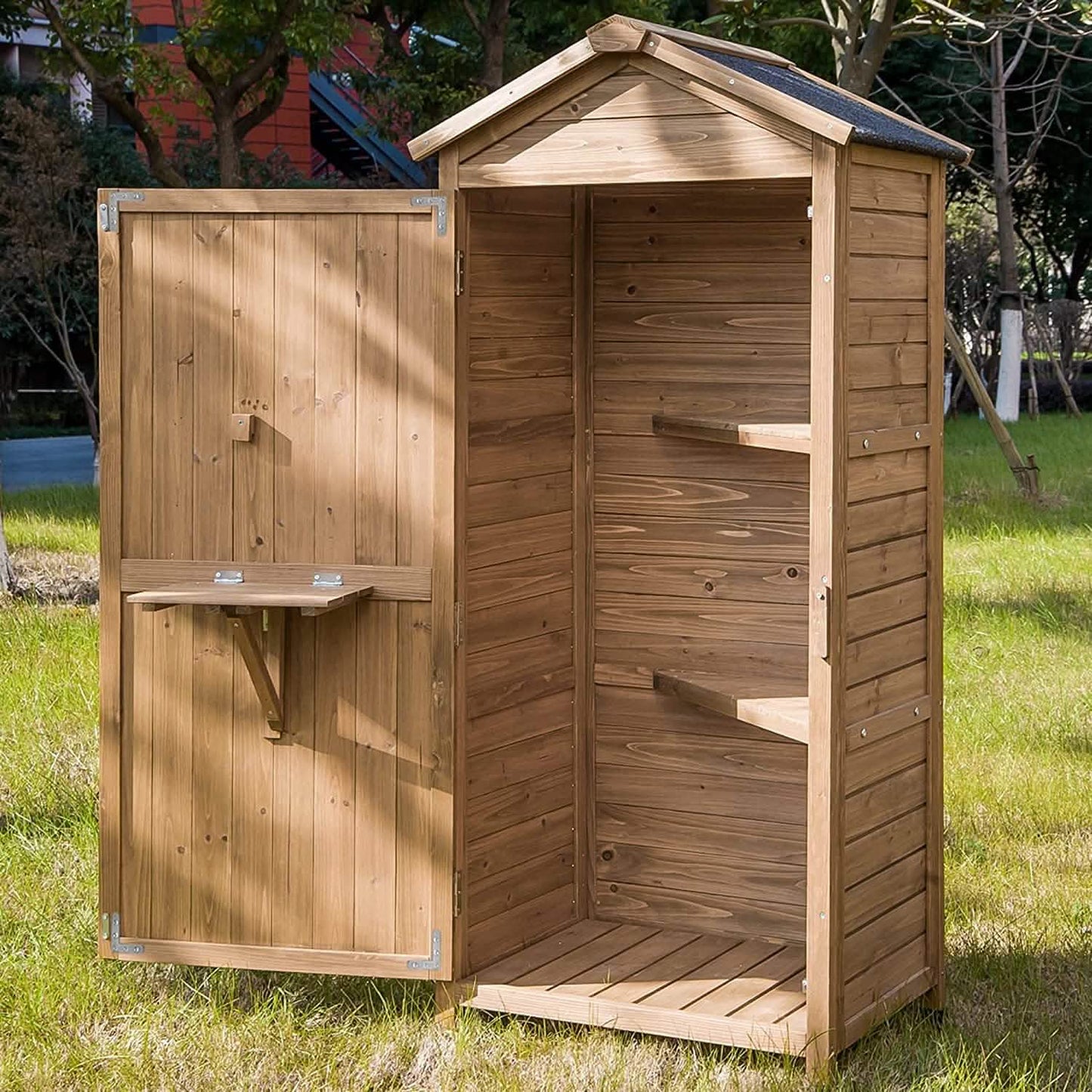 Outdoor Wooden Storage Sheds Fir Wood Lockers with Workstation DailySale