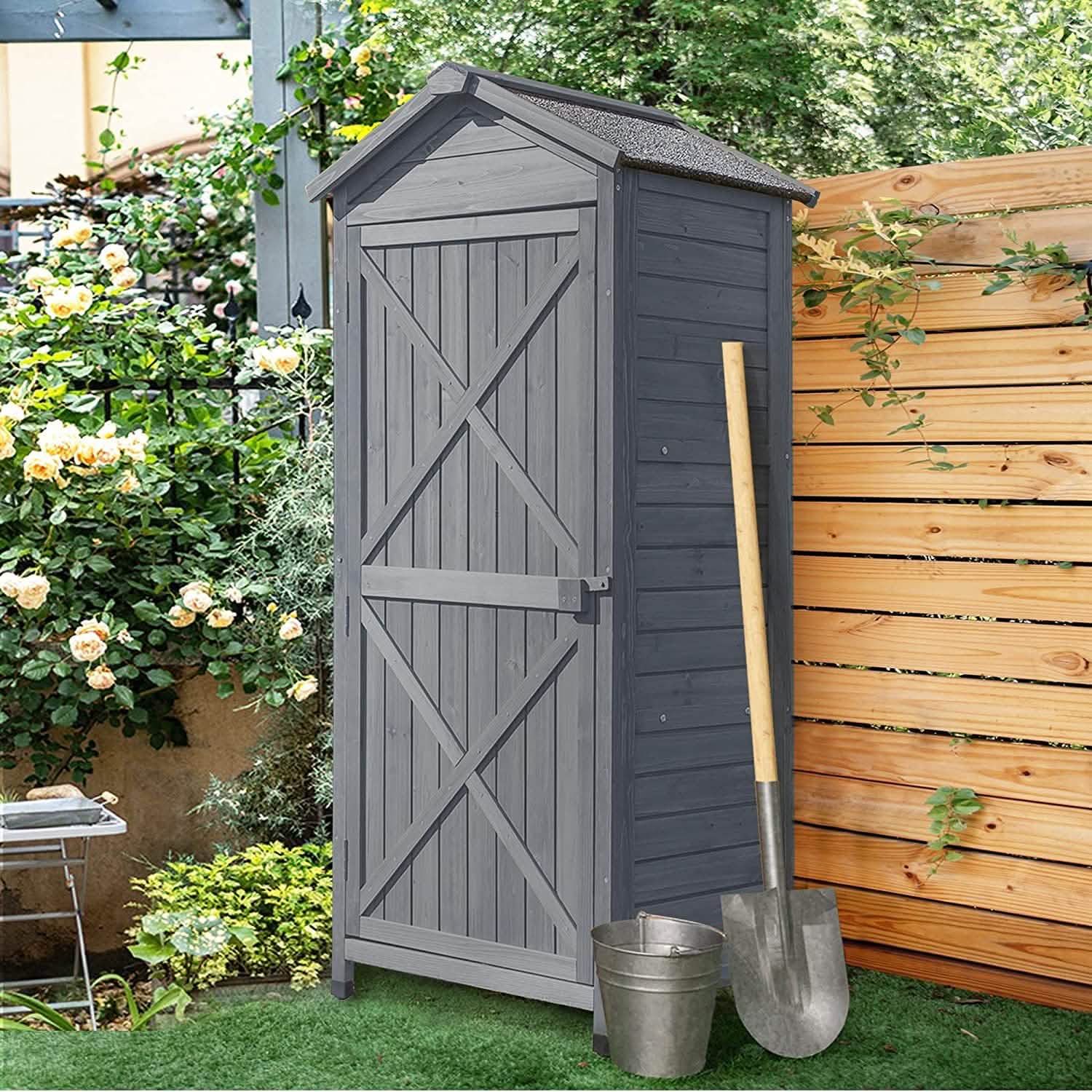Outdoor Wooden Storage Sheds Fir Wood Lockers with Workstation DailySale
