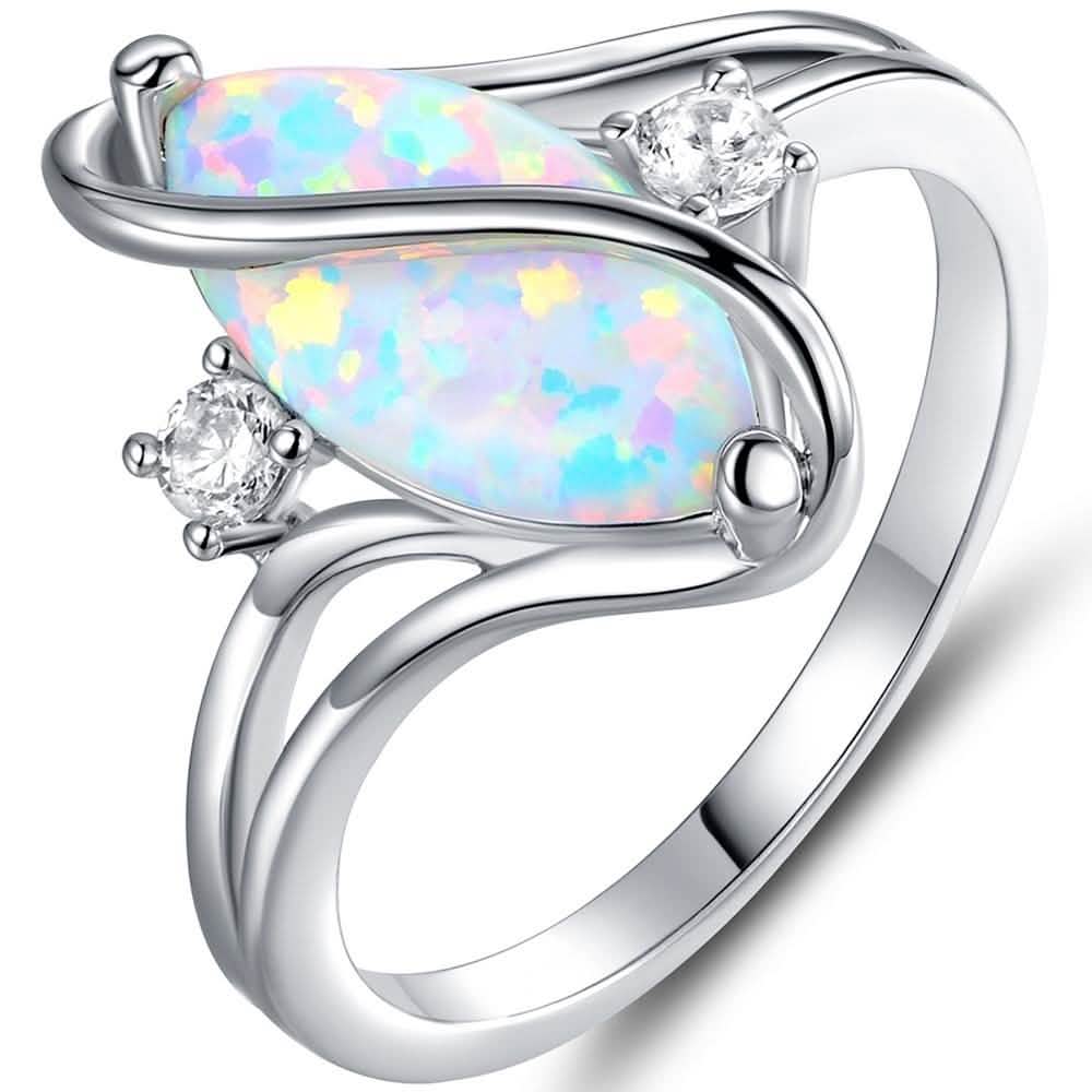 Oval-Cut White Fire Opal and Cubic Zirconia S Ring - Size: 10 DailySale