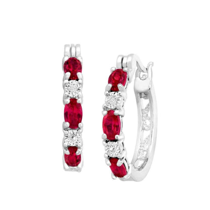 Oval Ruby And CZ Hoop Earrings DailySale