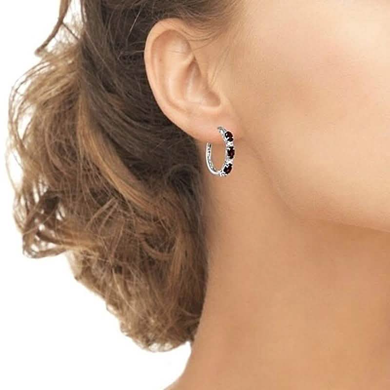Oval Ruby And CZ Hoop Earrings DailySale