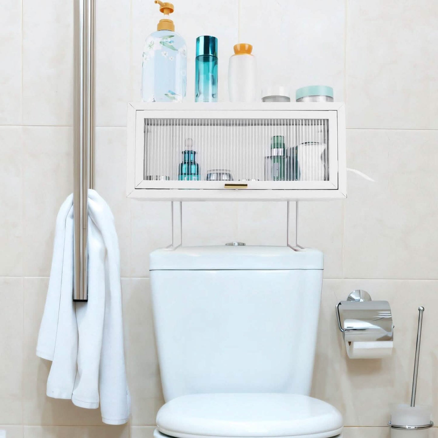 Over the Toilet Storage Cabinet with Dust-Proof Transparent Magnetic Door Side Opening DailySale