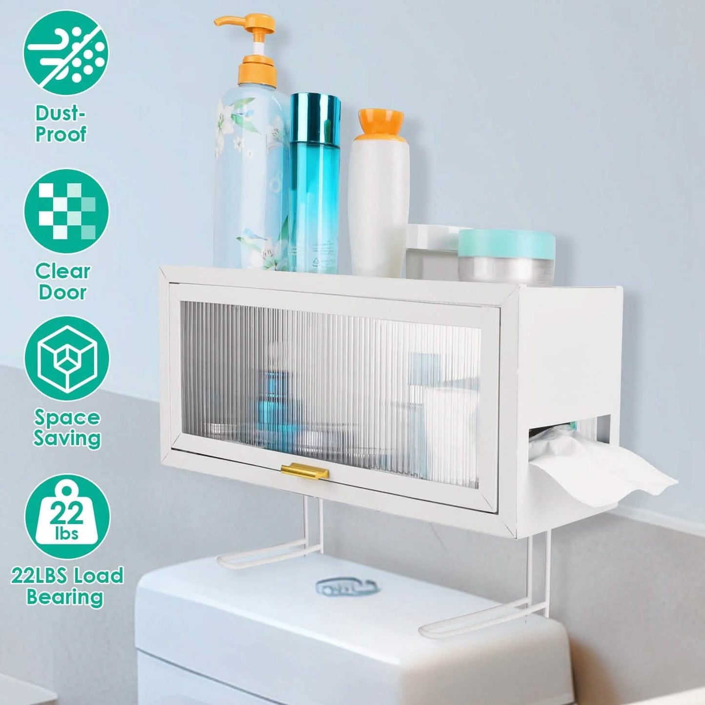 Over the Toilet Storage Cabinet with Dust-Proof Transparent Magnetic Door Side Opening DailySale