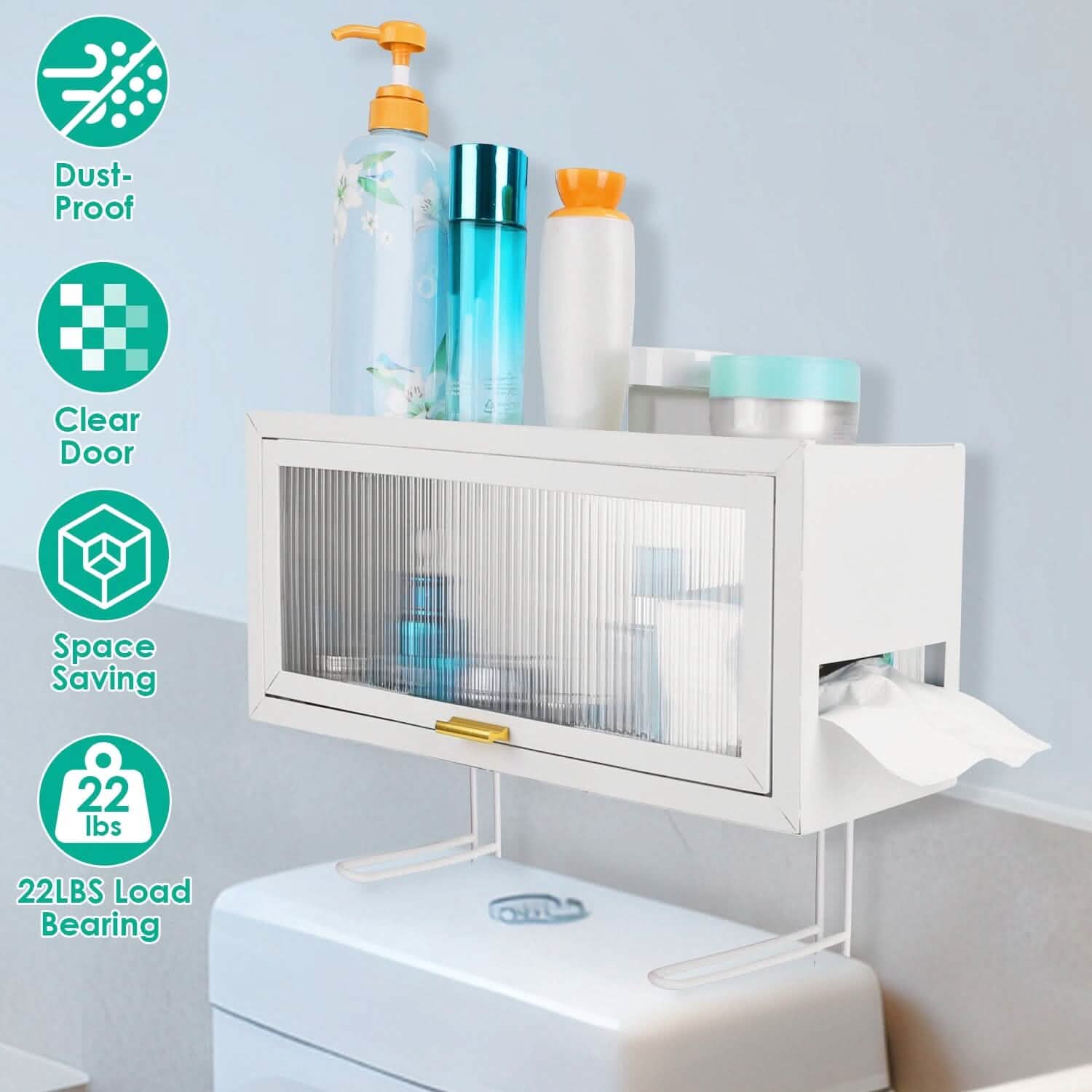 Over the Toilet Storage Cabinet with Dust-Proof Transparent Magnetic Door Side Opening DailySale