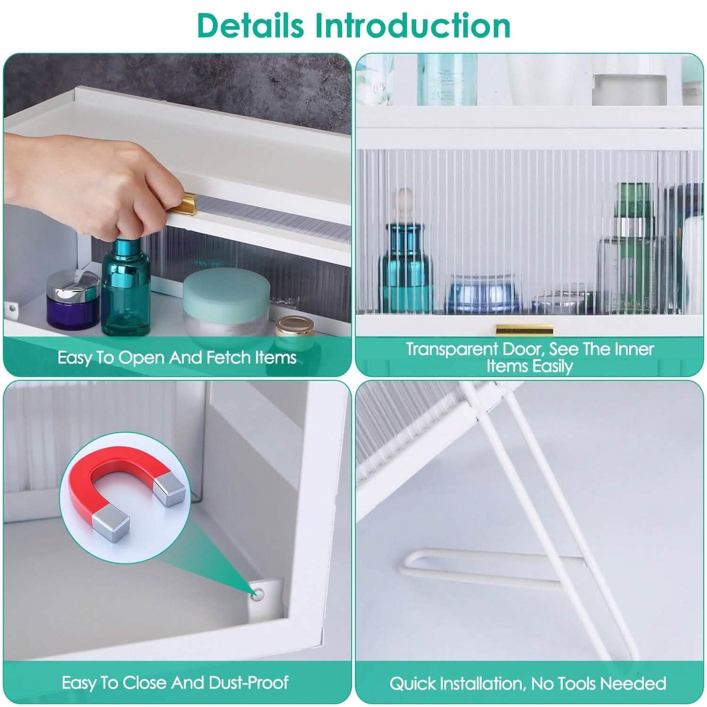 Over the Toilet Storage Cabinet with Dust-Proof Transparent Magnetic Door Side Opening DailySale