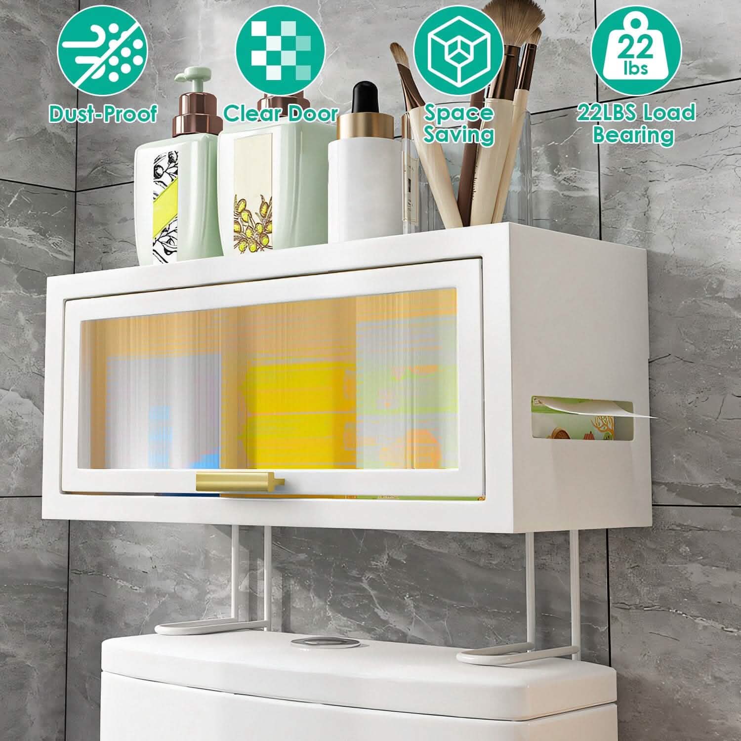 Over the Toilet Storage Cabinet with Dust-Proof Transparent Magnetic Door Side Opening DailySale