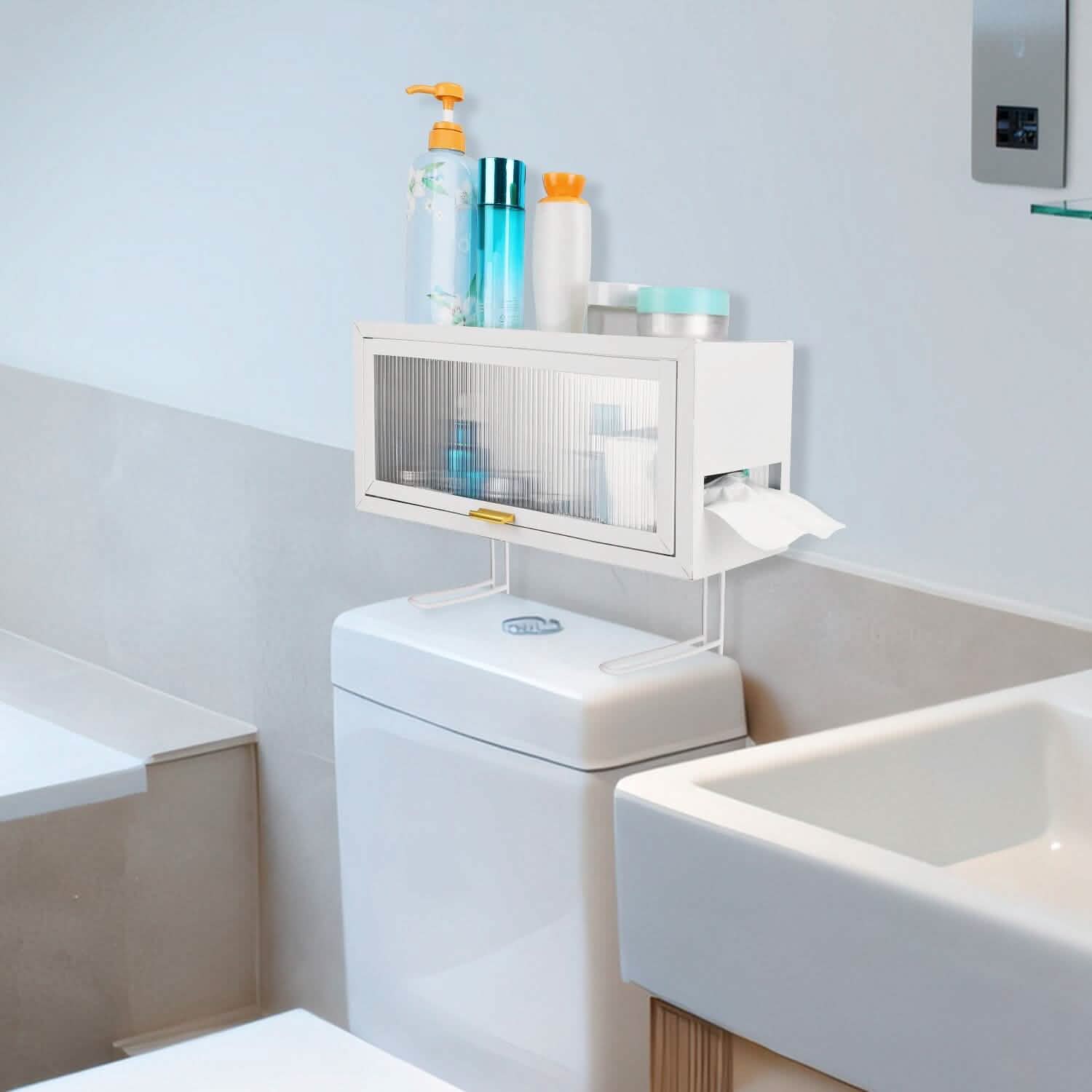 Over the Toilet Storage Cabinet with Dust-Proof Transparent Magnetic Door Side Opening DailySale