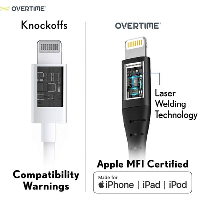 Overtime Apple Mfi Certified iPhone Charger 10ft Extra Long Nylon Braided Lightning Cable - Black DailySale