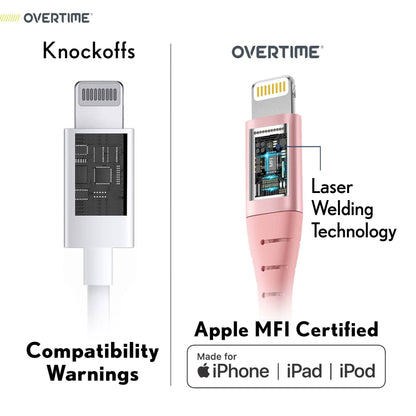 Overtime Apple MFi Certified iPhone Charger 6ft Long Nylon Braided Lightning Cable DailySale