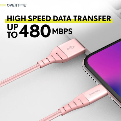 Overtime Apple MFi Certified iPhone Charger 6ft Long Nylon Braided Lightning Cable DailySale