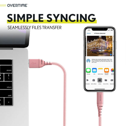 Overtime Apple MFi Certified iPhone Charger 6ft Long Nylon Braided Lightning Cable DailySale