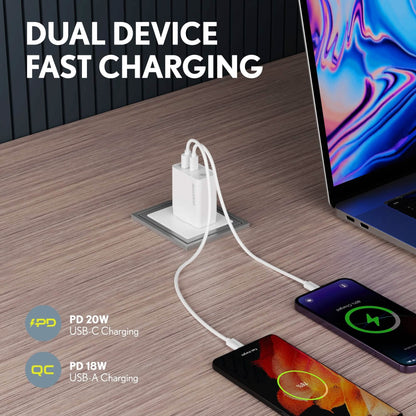 Overtime Dual Port USB A and USB C 38W Fast Charging Power Adapter DailySale