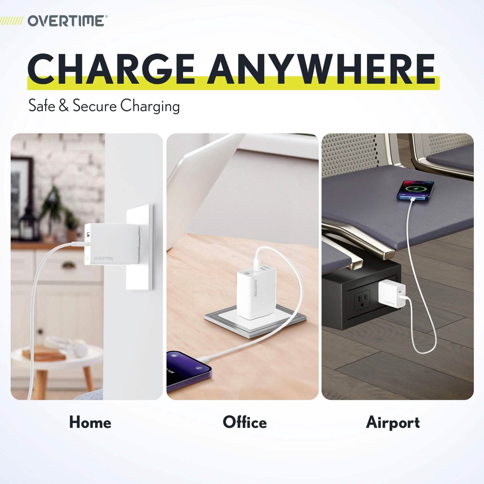 Overtime Dual Port USB A and USB C 38W Fast Charging Power Adapter DailySale