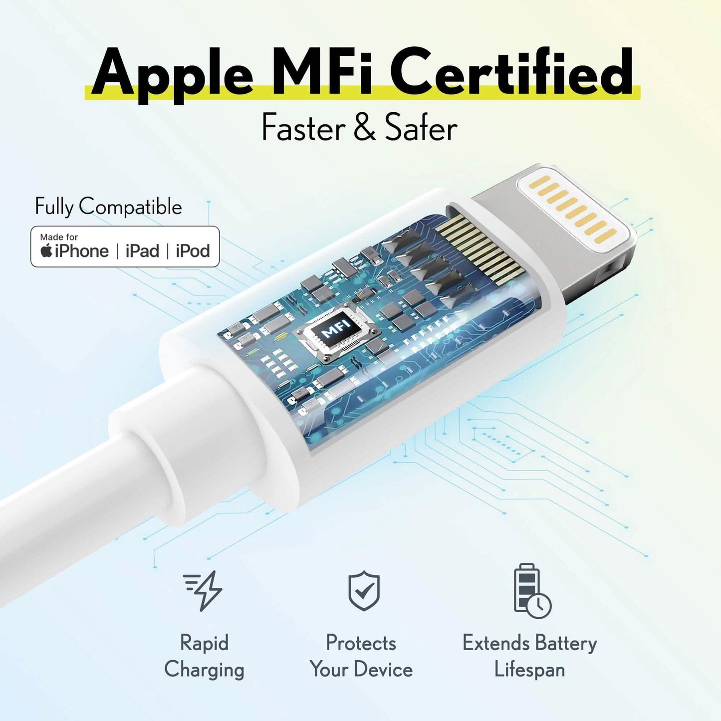 Overtime MFI Certified USB C to Lightning 6ft cable, Fast Charging & Data Transfer - White DailySale