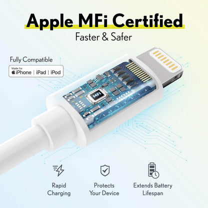 Overtime MFI Certified USB C to Lightning 6ft cable, Fast Charging & Data Transfer - White DailySale