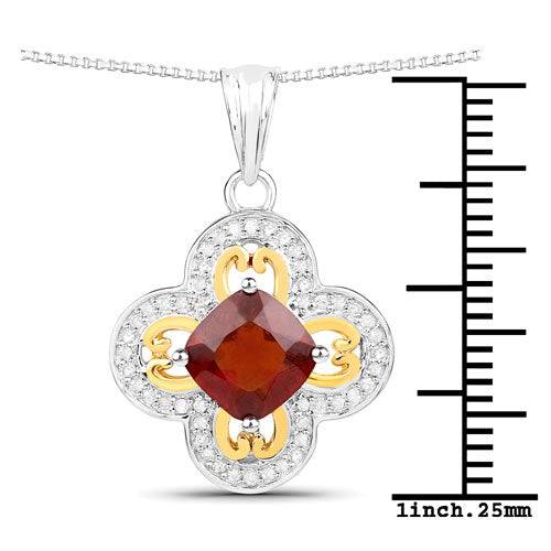 1.63 Carat Genuine Hessonite and White Diamond 18K Yellow Gold with .925 Sterling Silver Pendant Bids.com