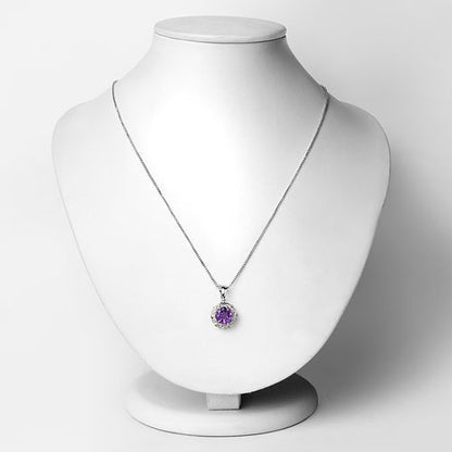 1.87 Carat Genuine Amethyst and White Diamond 14K Yellow Gold with .925 Sterling Silver Pendant Bids.com