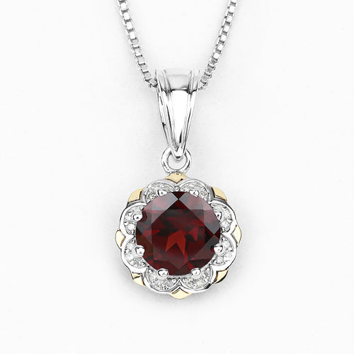 2.32 Carat Genuine Garnet and White Diamond 14K Yellow Gold with .925 Sterling Silver Pendant Bids.com