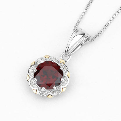 2.32 Carat Genuine Garnet and White Diamond 14K Yellow Gold with .925 Sterling Silver Pendant Bids.com