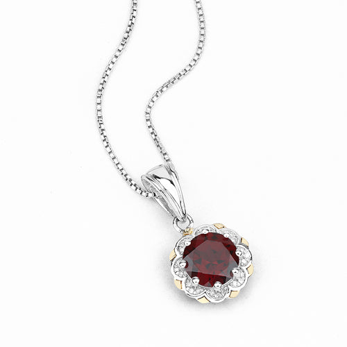 2.32 Carat Genuine Garnet and White Diamond 14K Yellow Gold with .925 Sterling Silver Pendant Bids.com