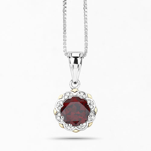 2.32 Carat Genuine Garnet and White Diamond 14K Yellow Gold with .925 Sterling Silver Pendant Bids.com