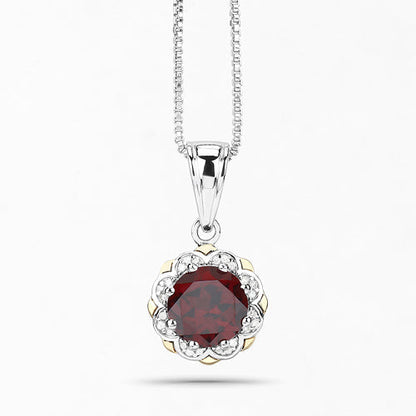 2.32 Carat Genuine Garnet and White Diamond 14K Yellow Gold with .925 Sterling Silver Pendant Bids.com