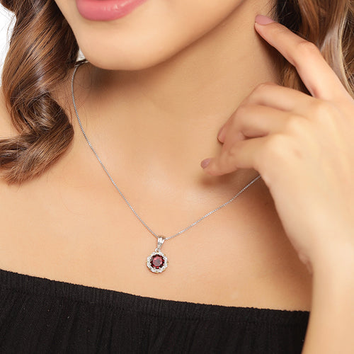 2.32 Carat Genuine Garnet and White Diamond 14K Yellow Gold with .925 Sterling Silver Pendant Bids.com
