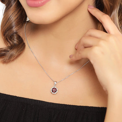 2.32 Carat Genuine Garnet and White Diamond 14K Yellow Gold with .925 Sterling Silver Pendant Bids.com
