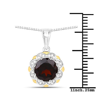 2.32 Carat Genuine Garnet and White Diamond 14K Yellow Gold with .925 Sterling Silver Pendant Bids.com
