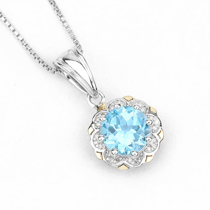 2.32 Carat Genuine Swiss Blue Topaz and White Diamond 14K Yellow Gold with .925 Sterling Silver Pendant Bids.com