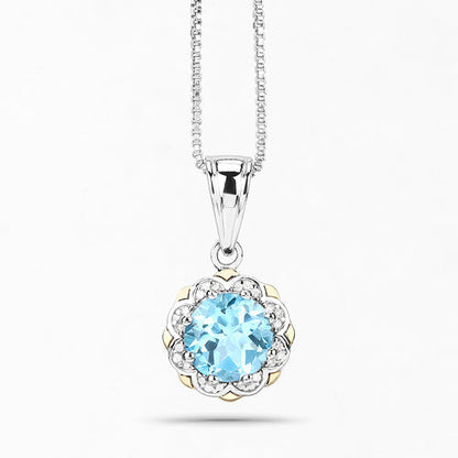 2.32 Carat Genuine Swiss Blue Topaz and White Diamond 14K Yellow Gold with .925 Sterling Silver Pendant Bids.com