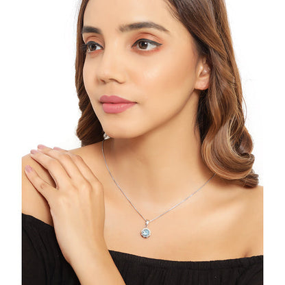 2.32 Carat Genuine Swiss Blue Topaz and White Diamond 14K Yellow Gold with .925 Sterling Silver Pendant Bids.com