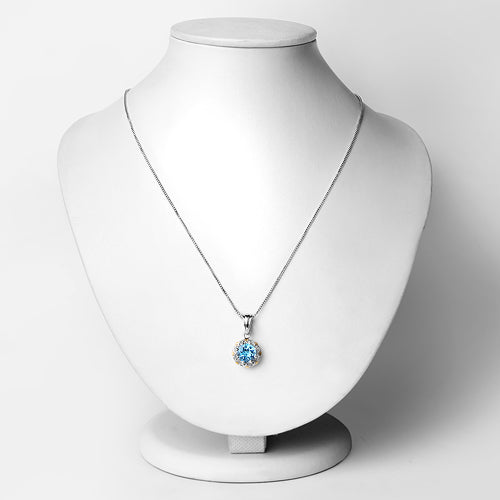 2.32 Carat Genuine Swiss Blue Topaz and White Diamond 14K Yellow Gold with .925 Sterling Silver Pendant Bids.com