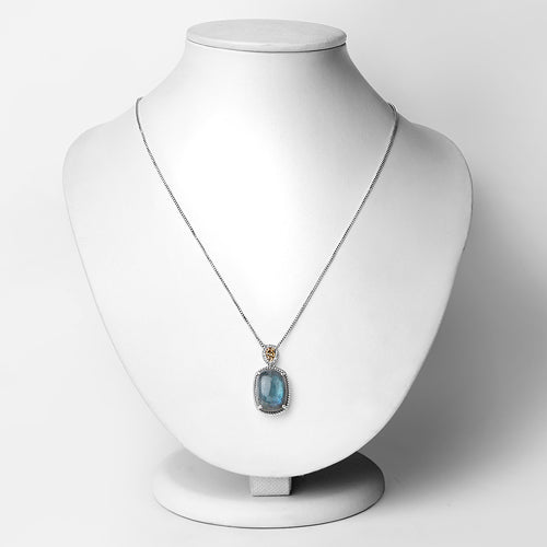 11.05 Carat Genuine Labradorite and White Diamond 14K Yellow Gold with .925 Sterling Silver Pendant Bids.com