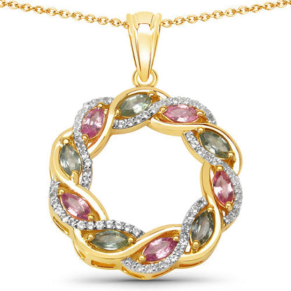 1.83 Carat Genuine Green Sapphire, Pink Sapphire and White Topaz .925 Sterling Silver Pendant Bids.com