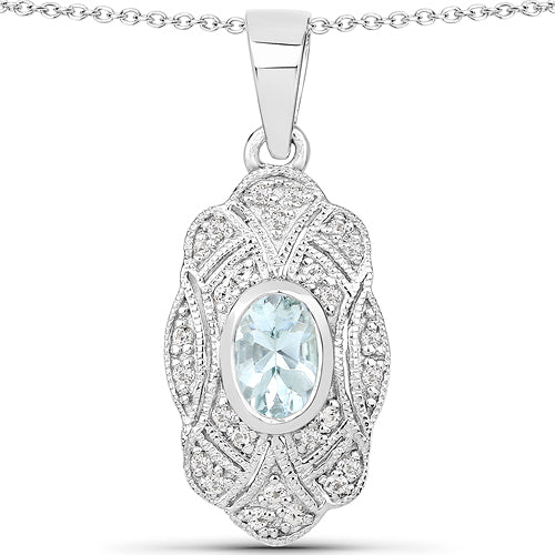 0.48 Carat Genuine Aquamarine and White Topaz .925 Sterling Silver Pendant Bids.com