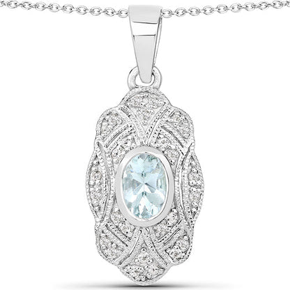 0.48 Carat Genuine Aquamarine and White Topaz .925 Sterling Silver Pendant Bids.com