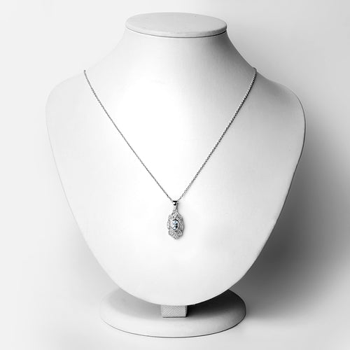 0.48 Carat Genuine Aquamarine and White Topaz .925 Sterling Silver Pendant Bids.com