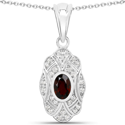 0.63 Carat Genuine Garnet and White Topaz .925 Sterling Silver Pendant Bids.com