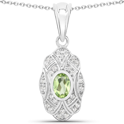 0.55 Carat Genuine Peridot and White Topaz .925 Sterling Silver Pendant Bids.com