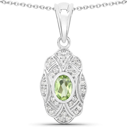 0.55 Carat Genuine Peridot and White Topaz .925 Sterling Silver Pendant Bids.com